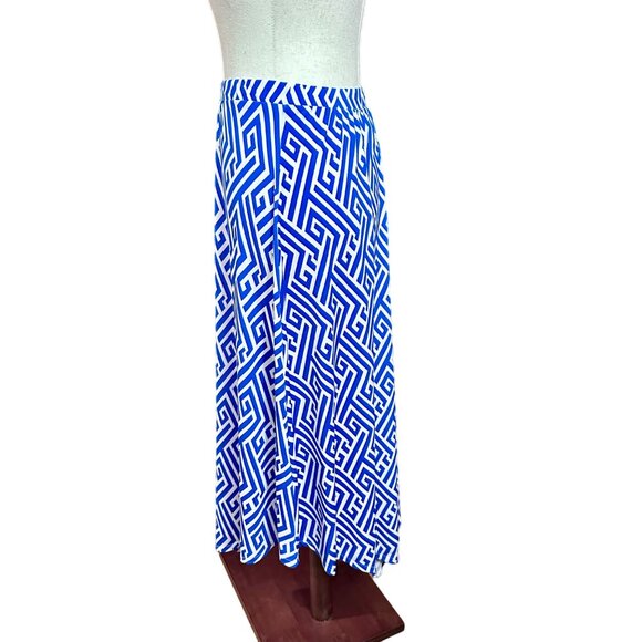 Chico's Skirt Size 0 Small Blue & White Midi Asymmetrical Hem Pull On Summer - Picture 4 of 15